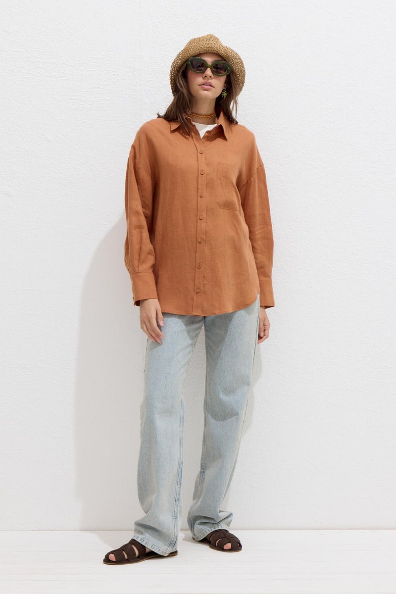 Manuka Fine Linen Oversize Shirt Orange  - Image 5