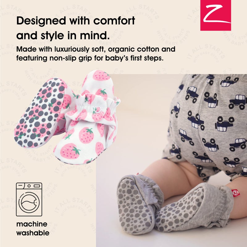 Zutano Unisex Organic Cotton Baby Booties With Gripper Soles, Strawberries, 3M - Image 2