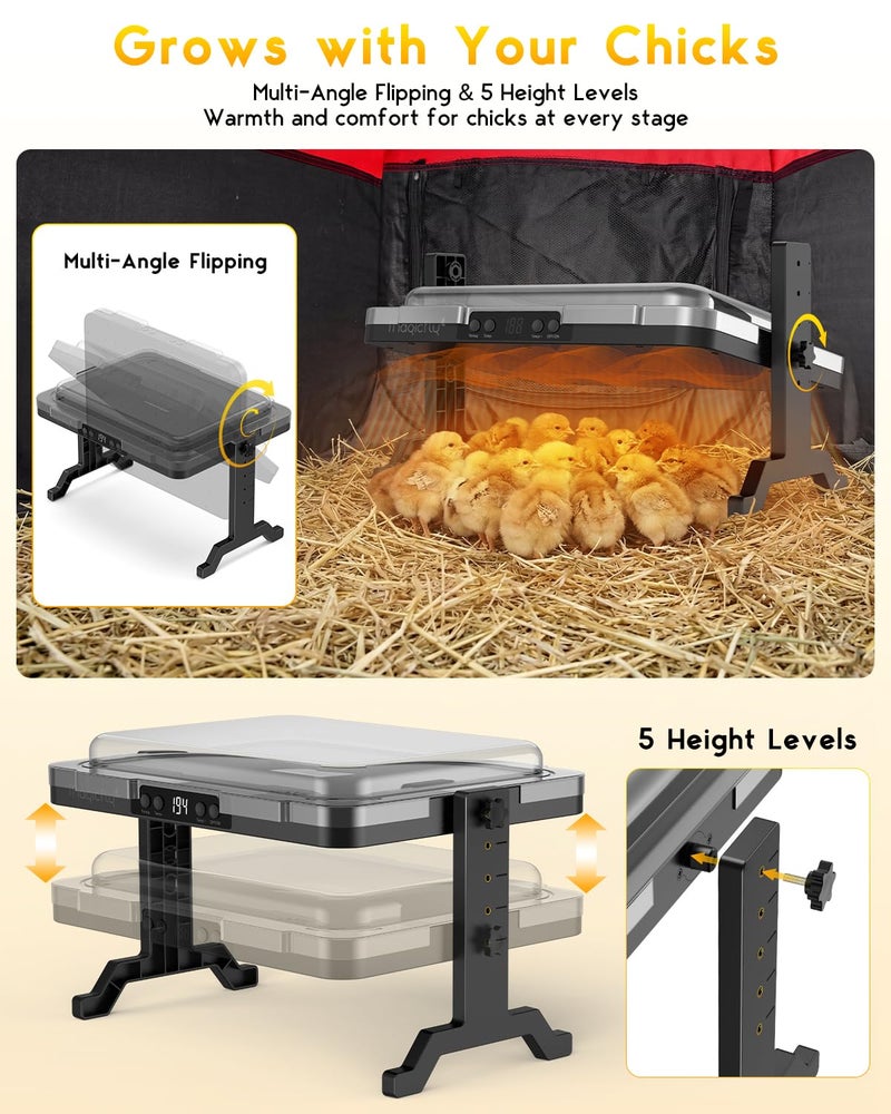 Magicfly Brooder Plate for Chicks, Magicfly 200W Adjustable Chick Brooder Heater with Temp & Timer, UL-Compliant Safe Design, Radiant Brooding Box Coop Warmer with Remote Control & Cover for Ducklings Poults - Image 4