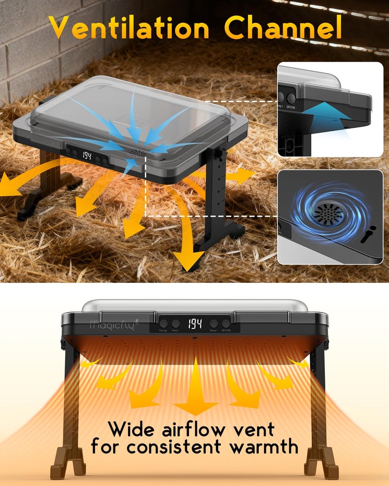 Magicfly Brooder Plate for Chicks, Magicfly 200W Adjustable Chick Brooder Heater with Temp & Timer, UL-Compliant Safe Design, Radiant Brooding Box Coop Warmer with Remote Control & Cover for Ducklings Poults - Image 3