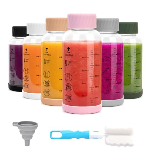 Zukro 12oz Glass Water Bottles with Stainless Steel Lid & Measurment Marking - Leak Proof, BPA Free, Reusable Borosilicate Bottle For Juicing, Protein, Juice & Smoothies - 6 Pack - Image 1