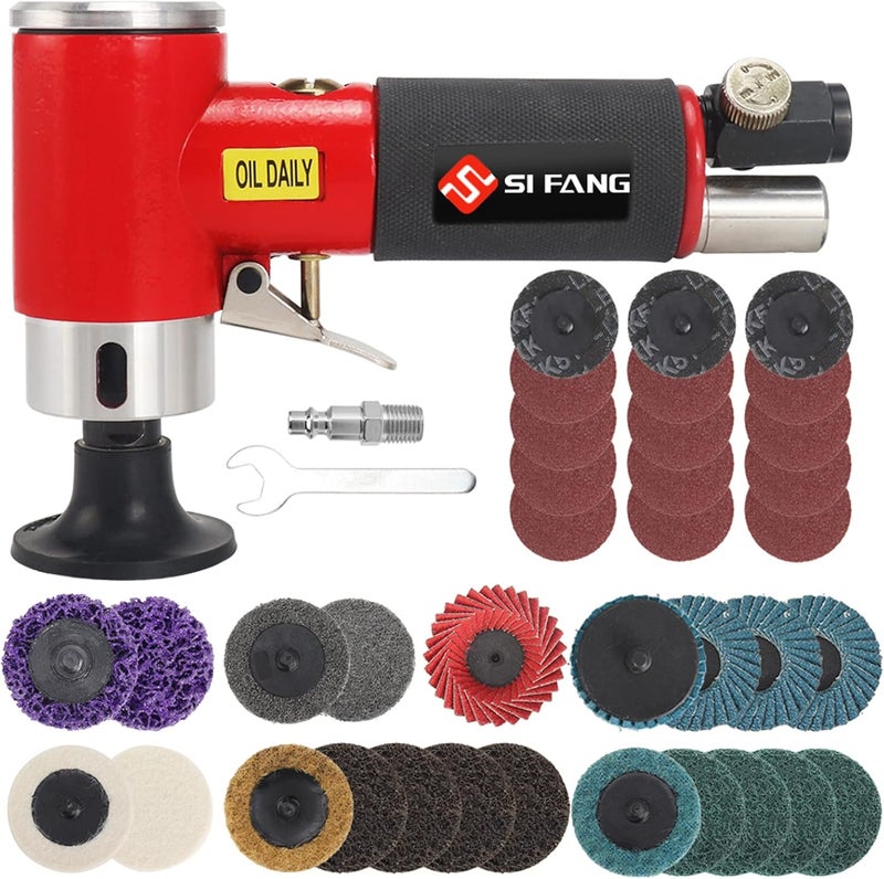 SI FANG 2 In 1 Pneumatic Mini Orbital Sander Right Angle Air Die Grinder, 2 inch Surface Prep Rotary Tool Polisher Kit with Various Quick Change Sanding Discs [Upgraded] - Image 1
