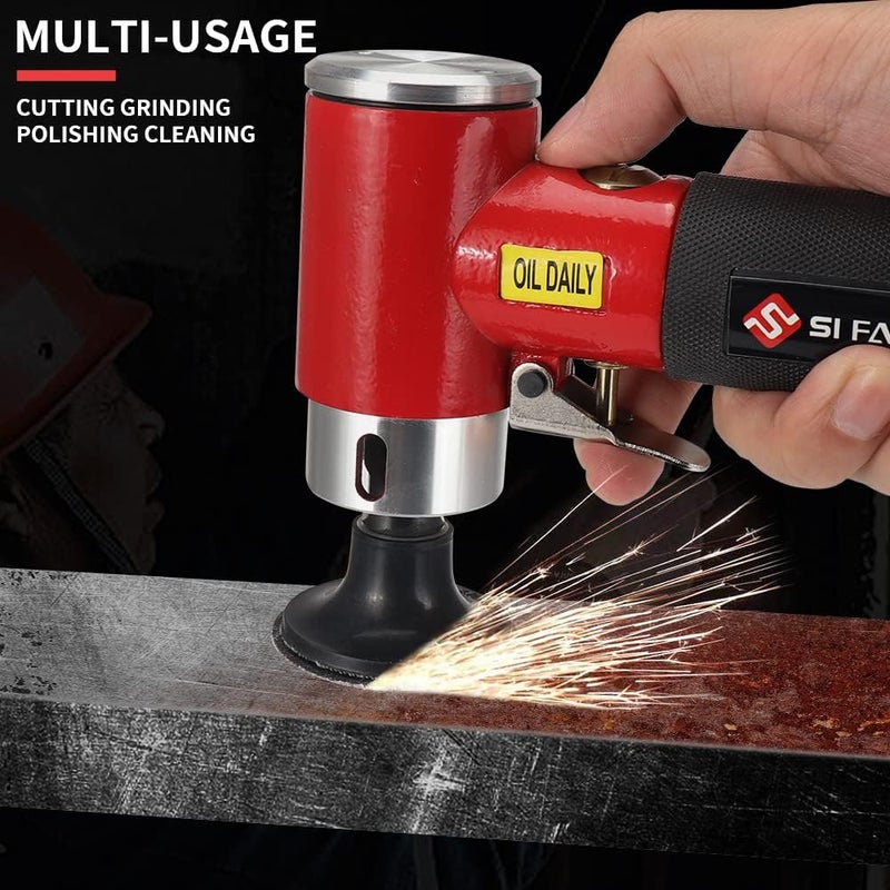 SI FANG 2 In 1 Pneumatic Mini Orbital Sander Right Angle Air Die Grinder, 2 inch Surface Prep Rotary Tool Polisher Kit with Various Quick Change Sanding Discs [Upgraded] - Image 2