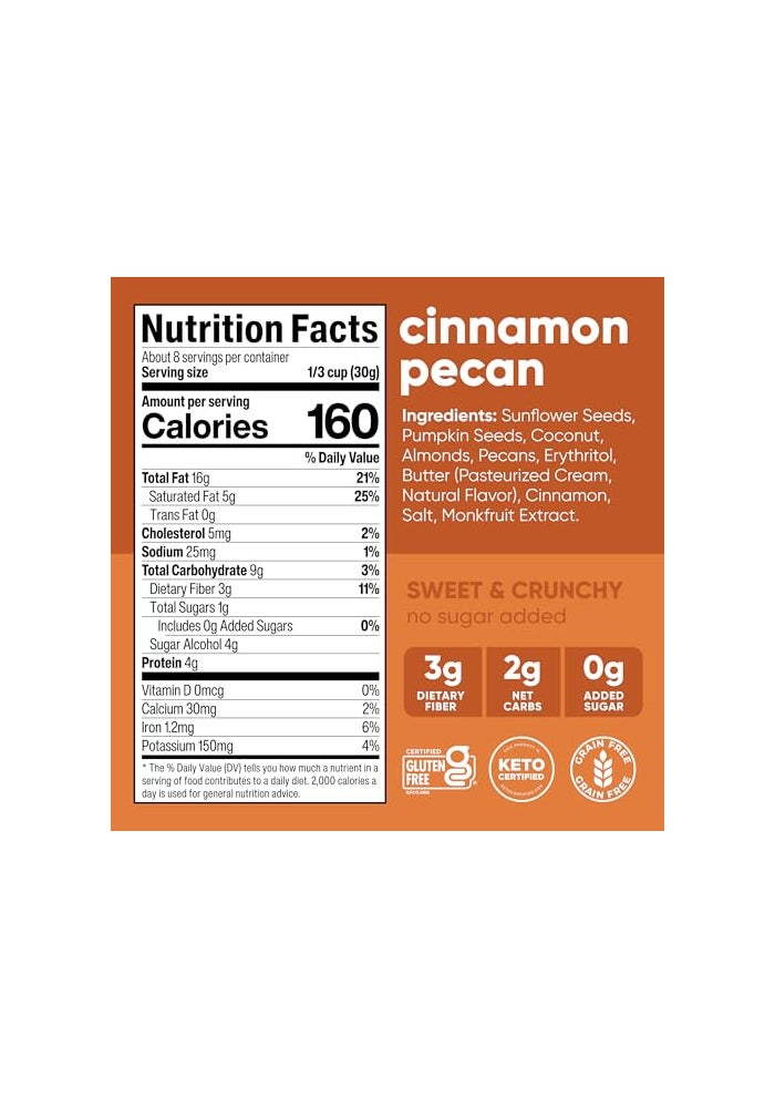 NuTrail Nut Granola Cereal Cinnamon Pecan No Sugar Added Gluten Free Grain Free Keto Low Carb Healthy Breakfast 8 oz 1 Count - Image 5