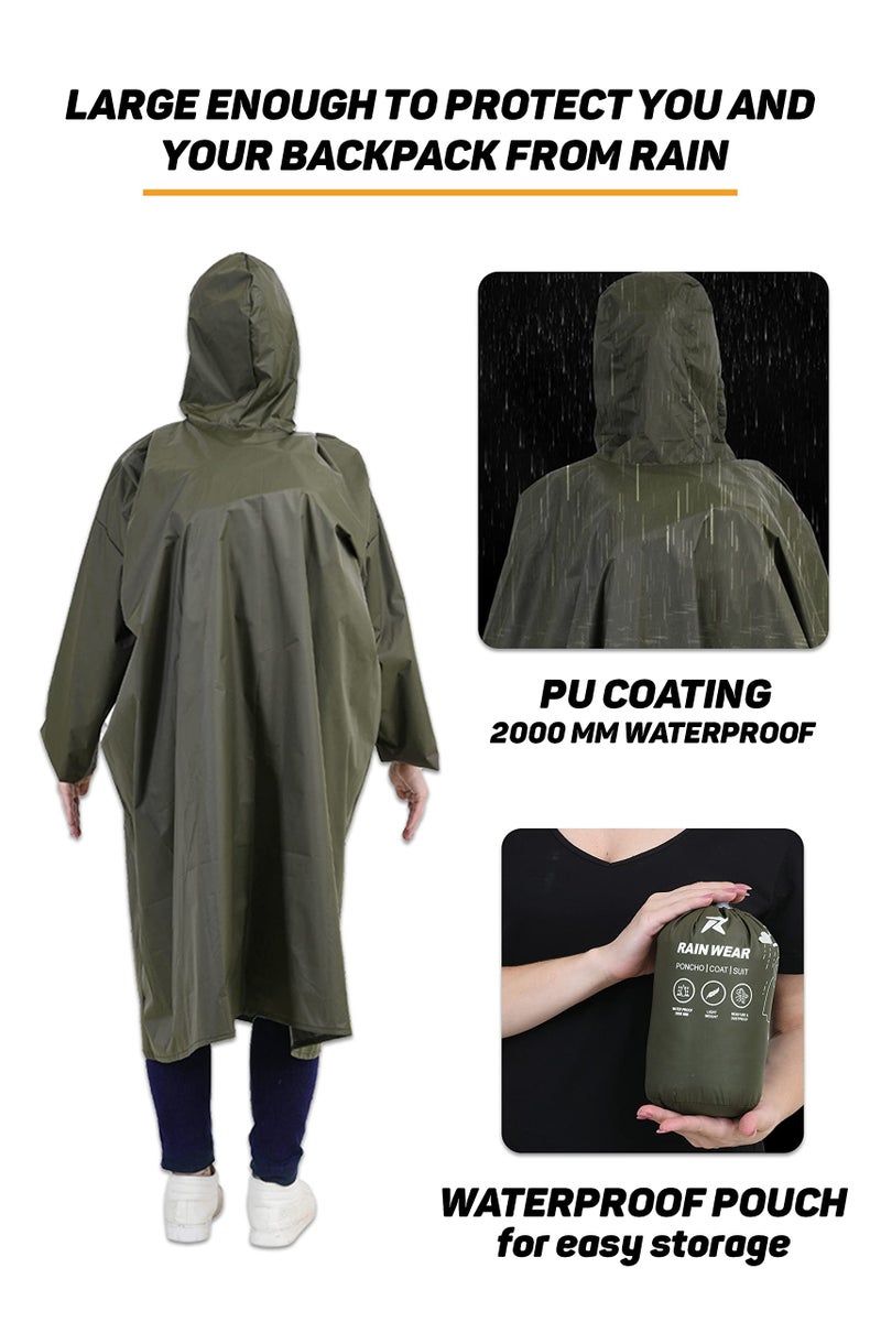 ROCKSPORT Unisex Hooded Rain Poncho for Adult,Waterproof, lightweight,Reusable& Packable, One Size Fits Most, Free Size - Image 4