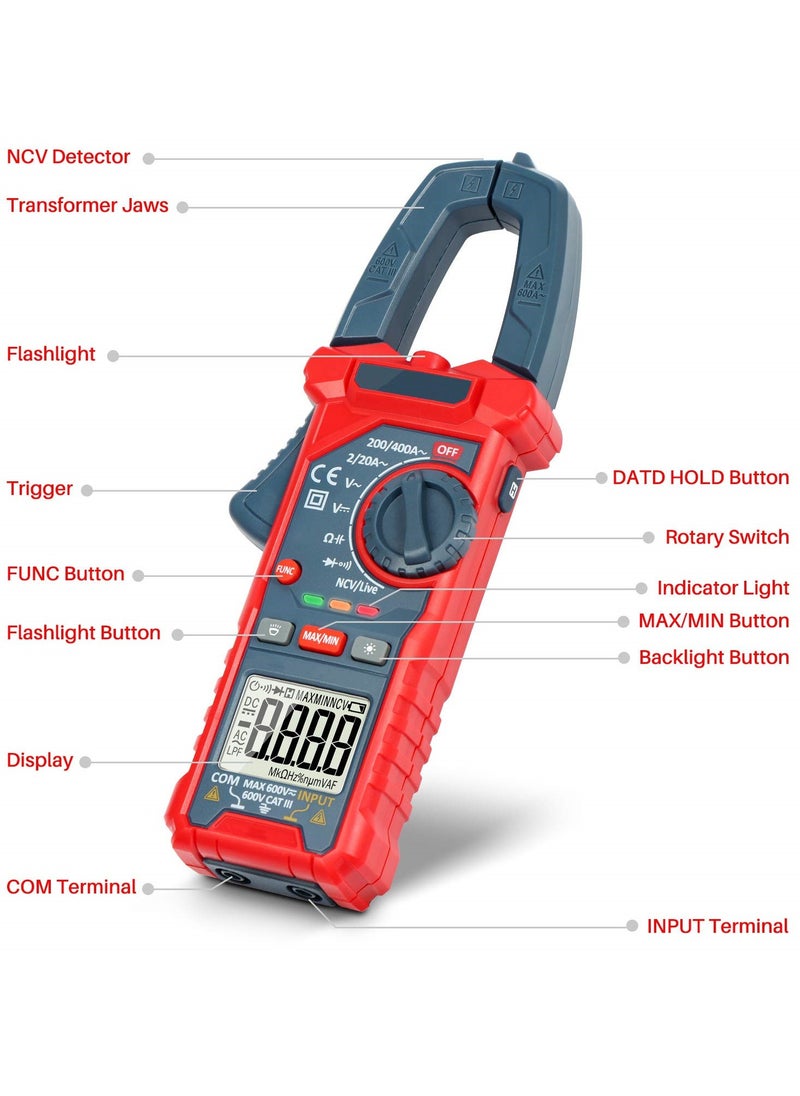 SYOSI - SYOSI Digital Clamp Meter, 2000 Counts Voltage Tester, Auto-ranging Clamp Meter for AC/DC Voltage, AC Current, Resistance, Capacitance, Continuity, Live Wire Test, Non-Contact Voltage Detection - Image 1