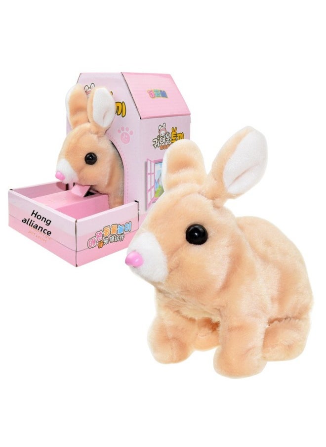 Shang Chao Electric Simulation Plush Rabbit Can Make Sound Vertical Ears Bouncing Rabbit Electric Cute Puppy-Color:Electric Rabbit-Khaki  - Image 1