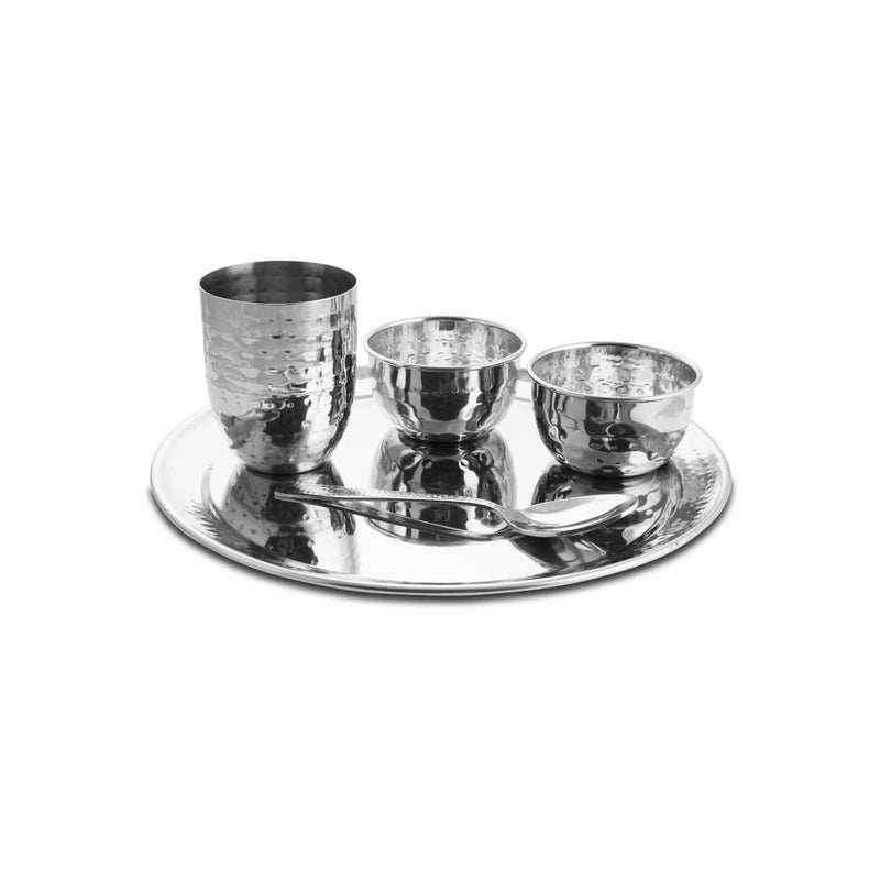 Shri & Sam Shri & Sam Stainless Steel Silver Hammered Diamond Thali Set  - Image 1