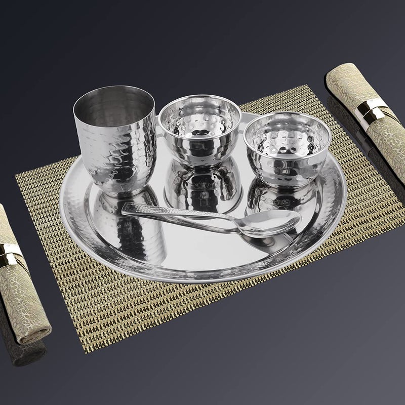 Shri & Sam Shri & Sam Stainless Steel Silver Hammered Diamond Thali Set  - Image 3