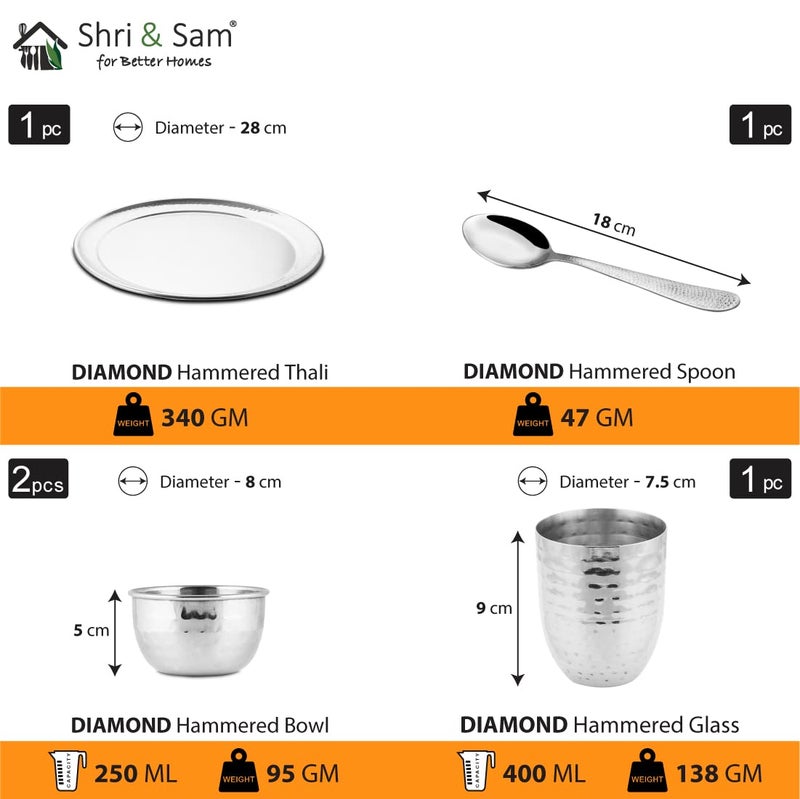 Shri & Sam Shri & Sam Stainless Steel Silver Hammered Diamond Thali Set  - Image 2