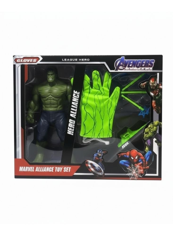 بريميم مجموعة ألعاب شخصية هالك من أفنجرز مارفل ألاينس مع قفازات الأبطال الخارقين وملحقات المعركة للأطفال - Image 3