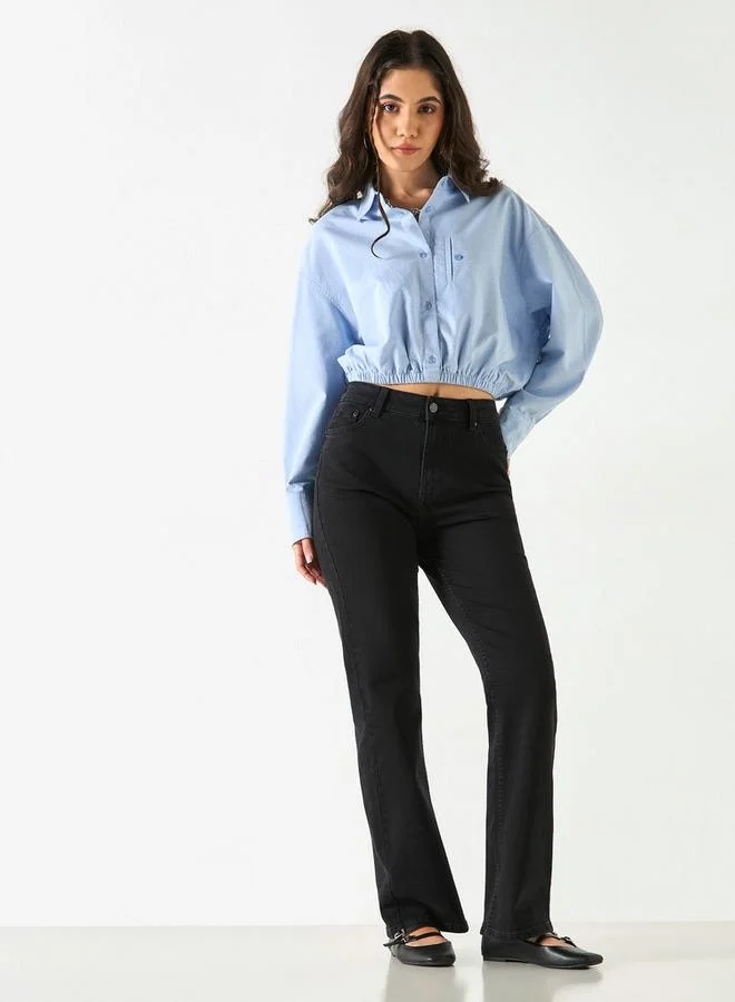 لي كوبر قميص أكسفورد قصير سادة بقصّة عادية وحواف مطاطية من لي كوبر