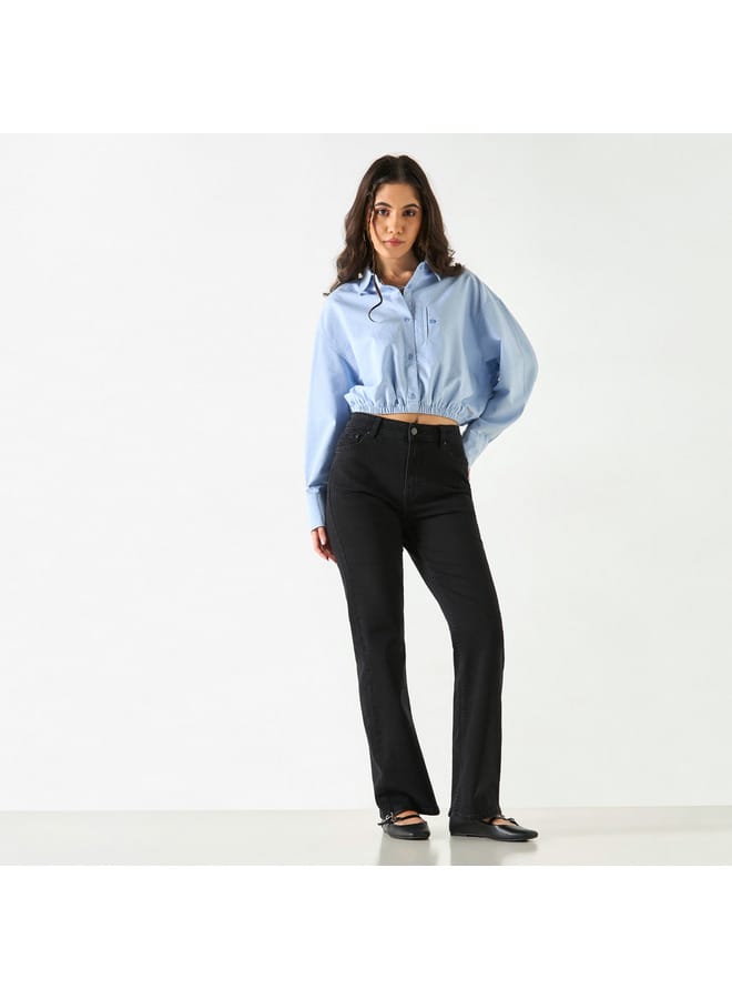 Lee Cooper Lee Cooper Regular Fit Cropped Oxford Shirt with Elasticated Hem - Image 2