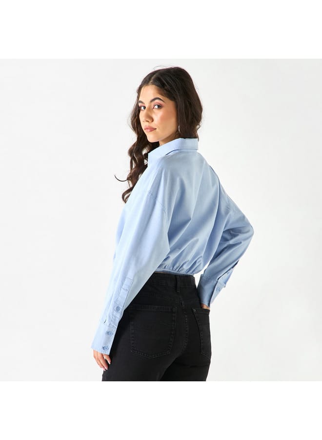 Lee Cooper Lee Cooper Regular Fit Cropped Oxford Shirt with Elasticated Hem - Image 3