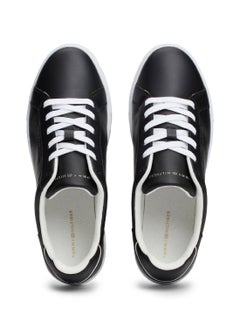 TOMMY HILFIGER Women's Essential Court Sneakers Low Top - Leather, Black  - Image 3