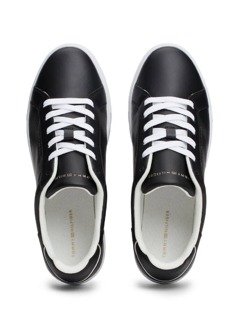 TOMMY HILFIGER Women's Essential Court Sneakers Low Top - Leather, Black  - Image 3