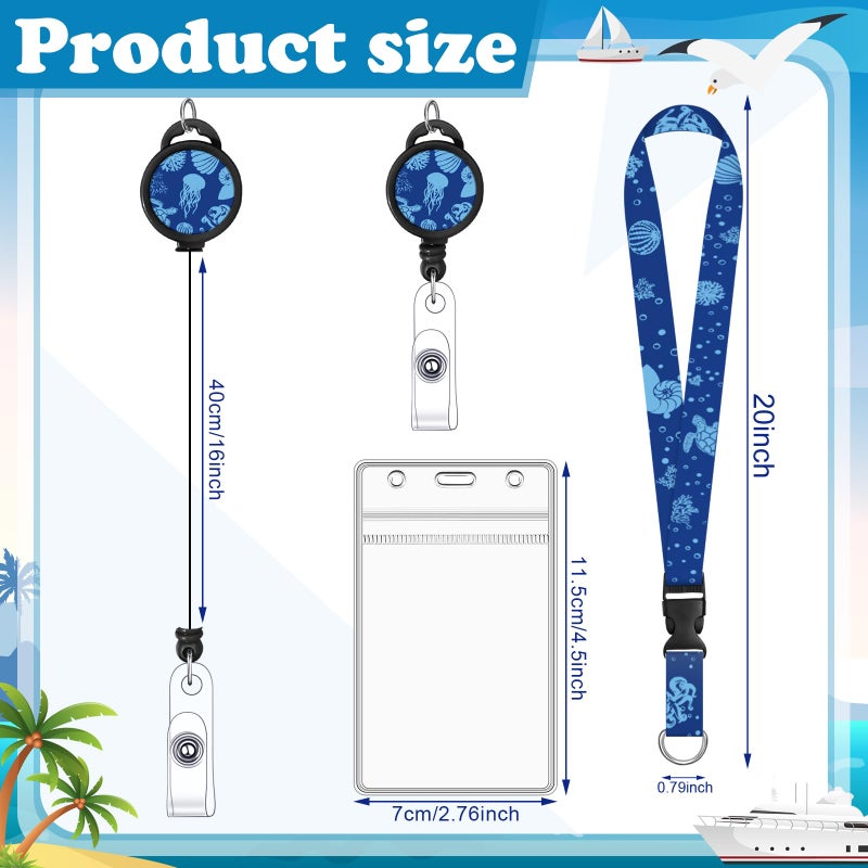 HONSIO 4 Pack Cruise Lanyard for Ship Cards Lanyards with Retractable Badge Reels and Waterproof ID Badge Holder, Ocean Creature 2026 Cruise Essentials Accessories - Image 2