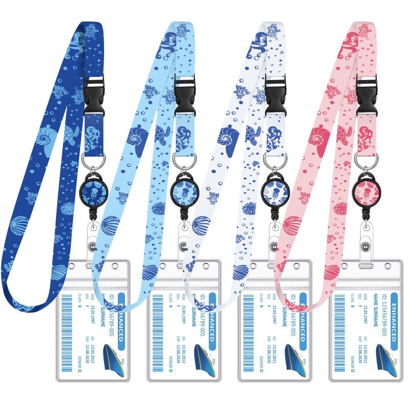 HONSIO 4 Pack Cruise Lanyard for Ship Cards Lanyards with Retractable Badge Reels and Waterproof ID Badge Holder, Ocean Creature 2026 Cruise Essentials Accessories - Image 1