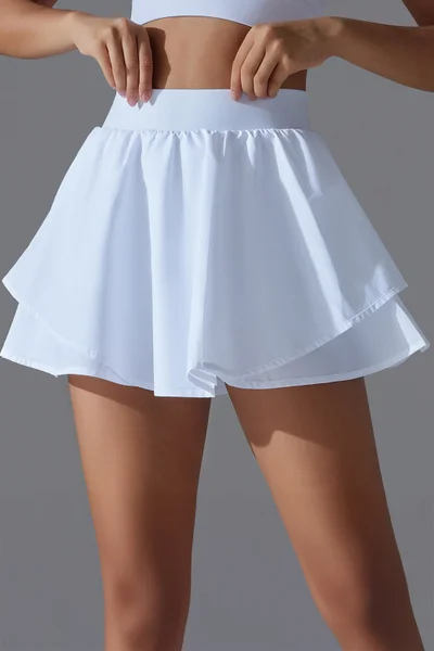 SVL High-Waist Skirt with Built-in Shorts and  Pocket - White - SVL