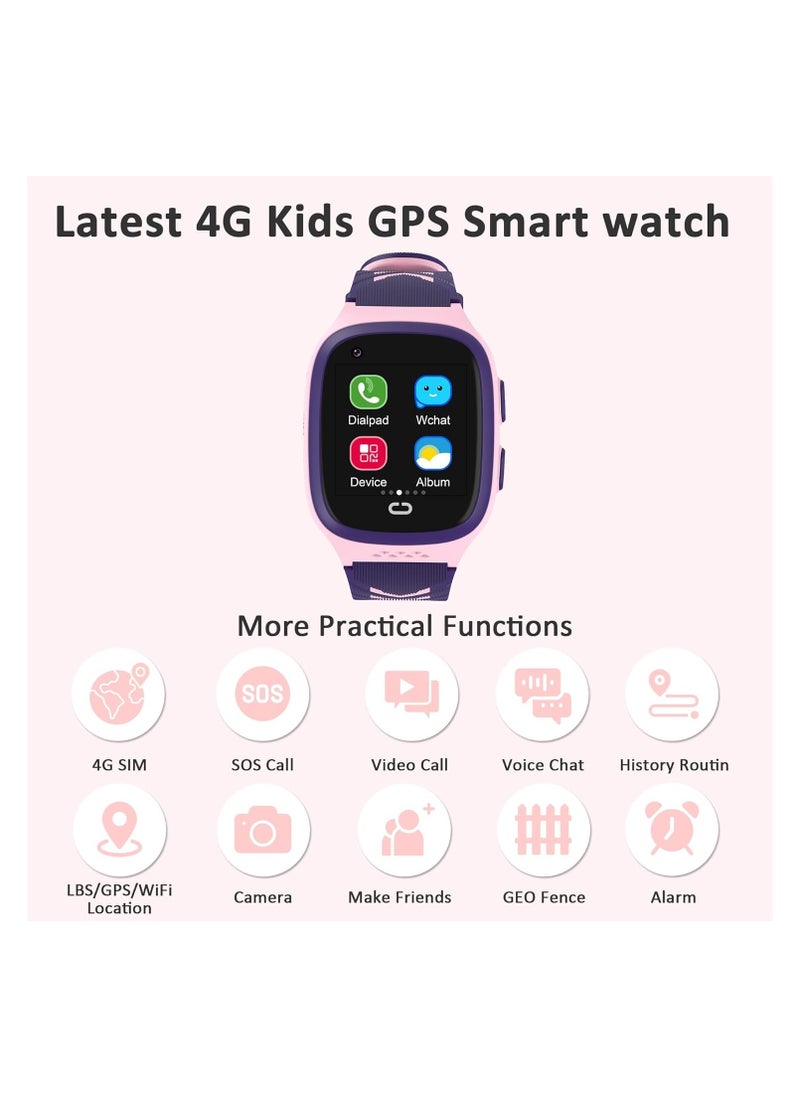 FARROBIZZ 4G Kids Smart Watches Girls with GPS Tracker & Video Calling Kids Cell Phone Watch for Girls Age 5-12, One-Key SOS Call Voice Chat Camera Alarm Clock Touch Screen Smart GPS Tracker for Kids Gift(Pink)  - Image 2