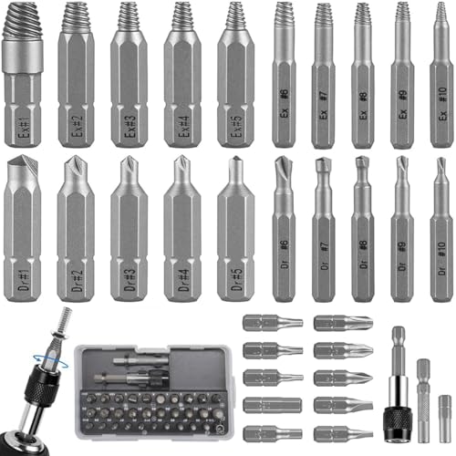 Serplex® 33PCS Screw Extractor Remover Tool Set, Stripped Bolt and Damaged Screw Extractor Kit with Drill Bits, Broken Bolt HSS Remover Set with Magnetic Extension Bit Holder & Socket Adapter - Image 1
