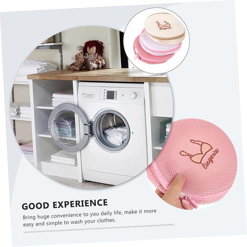 3 قطع أكياس غسيل شبكية سميكة بسحاب لحماية الملابس الحساسة أثناء السفر أبيض وردي بيج - Image 4