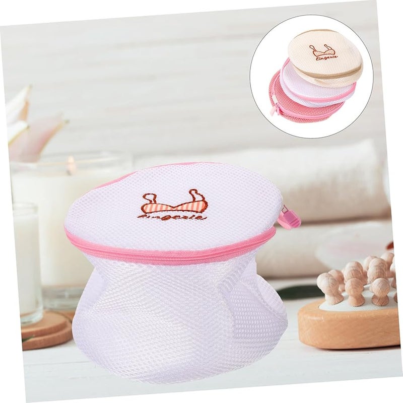 3 قطع أكياس غسيل شبكية سميكة بسحاب لحماية الملابس الحساسة أثناء السفر أبيض وردي بيج - Image 3