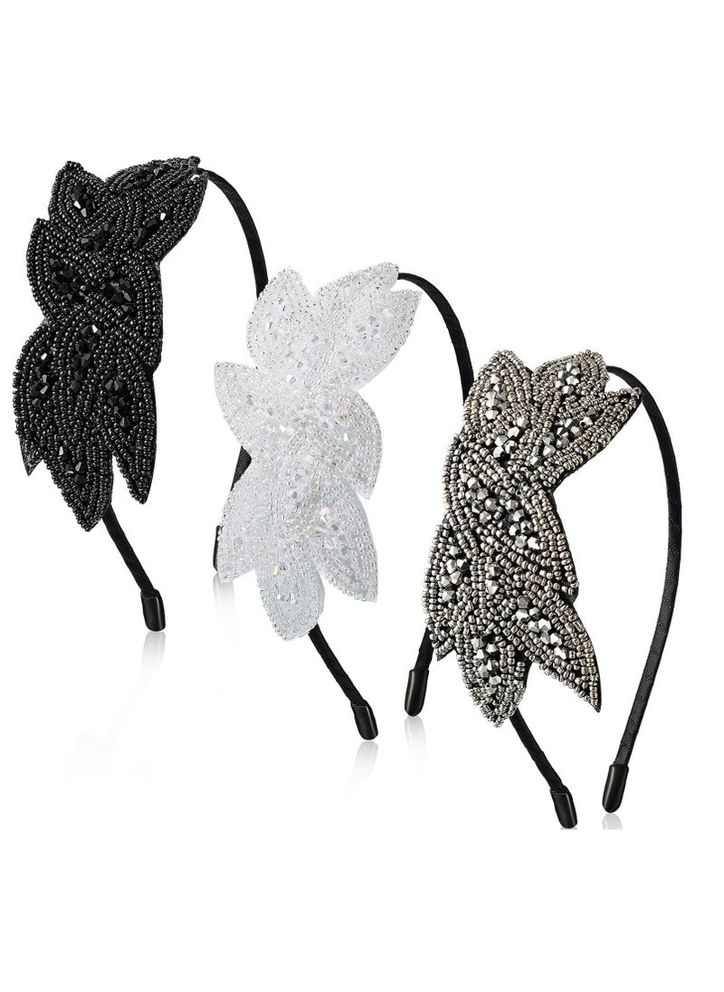 Oasisgalore - 1920s Headbands for Women 3 Pieces Black Flapper Headpiece Beaded Leaf 1920s Accessories Valentines - Image 1