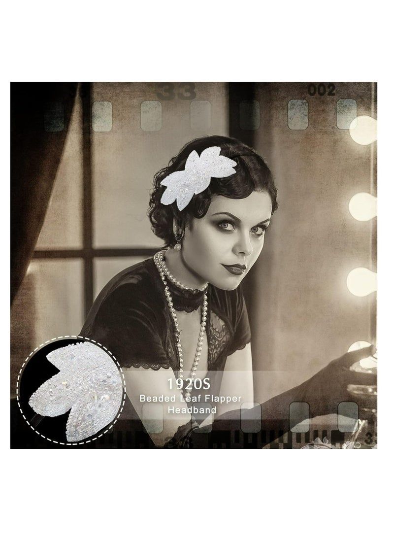 Oasisgalore - 1920s Headbands for Women 3 Pieces Black Flapper Headpiece Beaded Leaf 1920s Accessories Valentines - Image 1