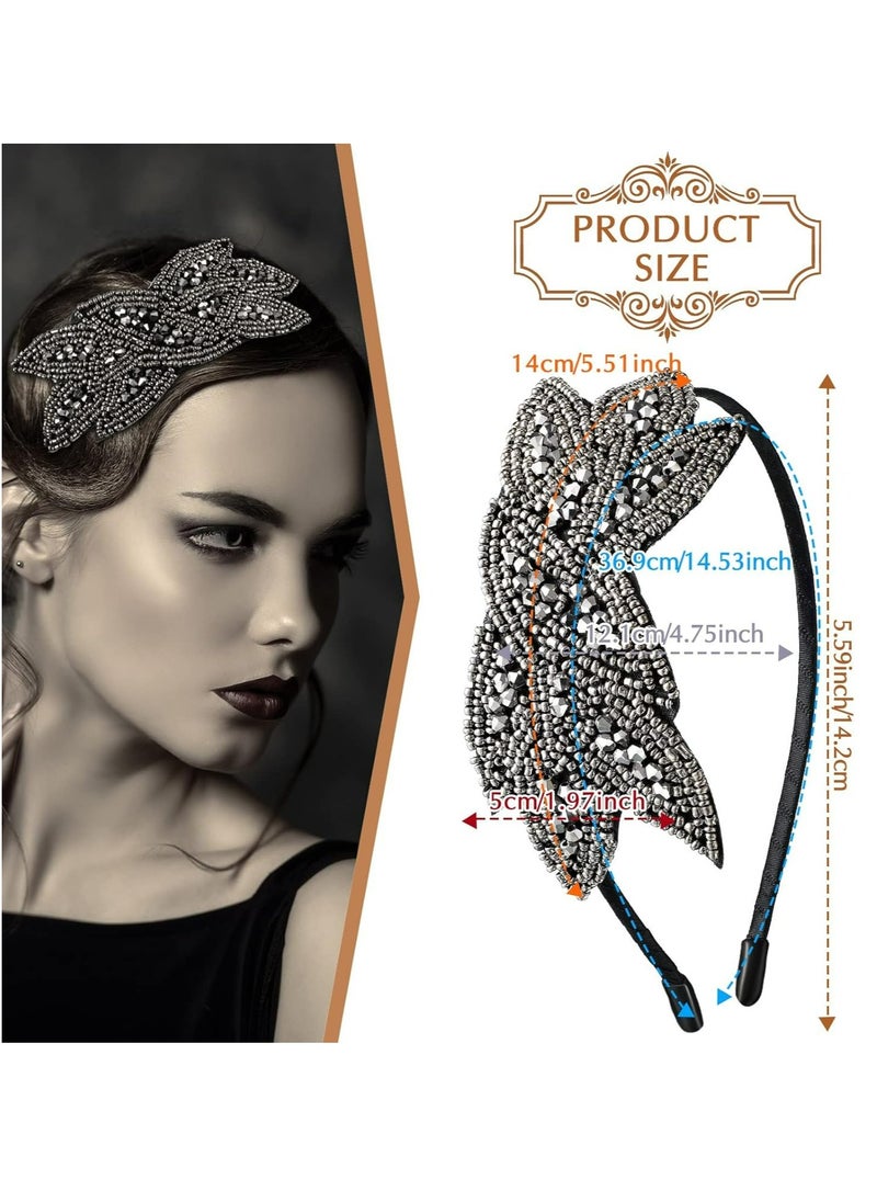 Oasisgalore - 1920s Headbands for Women 3 Pieces Black Flapper Headpiece Beaded Leaf 1920s Accessories Valentines - Image 1