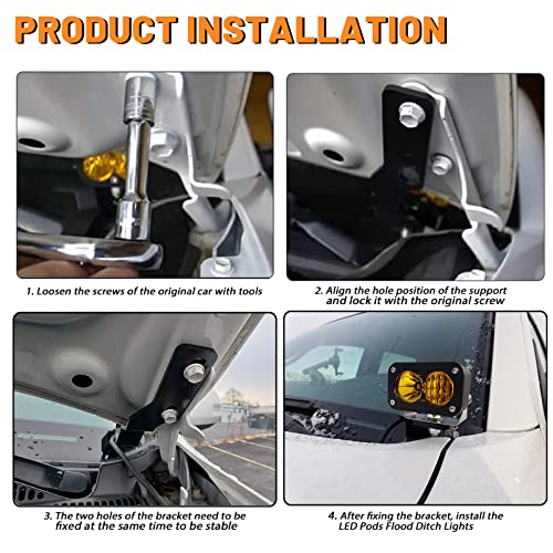 KEEGTBOX Hood Hinge Ditch LED Light Mount Bracket Kit Offroad Hood Pod Light Mount Brackets Compatible with Toyota Tacoma Truck 1995-2004 Accessories (95-04) - Image 3