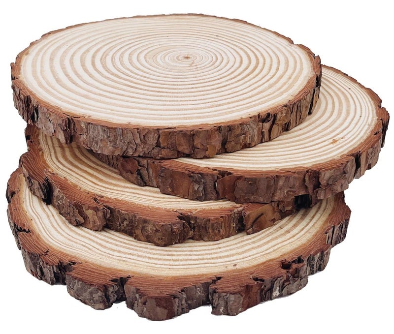 Natural Round Discs Rustic Wood Slices 4 PCS 829 inch Unfinished Wood kit Circles Crafts Tree Slices with Bark Log Discs for DIY Arts and Wedding Party Potluck Banquet Ornaments Decorations