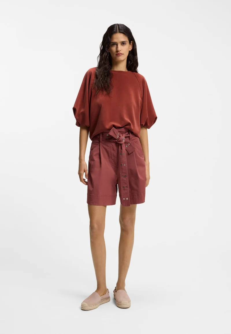 BOSS Dark Red Oversized-fit sweatshirt with short balloon sleeves for Women | Best Price UAE