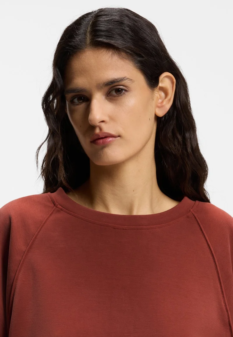 BOSS Dark Red Oversized-fit sweatshirt with short balloon sleeves for Women | Best Price UAE