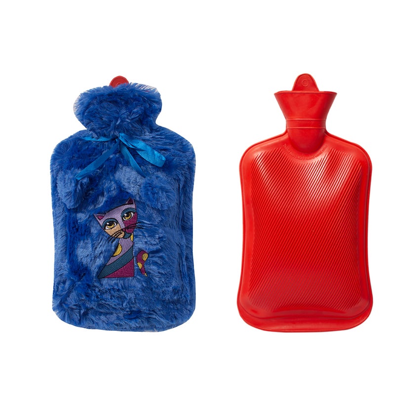 Biggdesign 2L Large Hot Water Bag with Soft Plush Cover, Cold & Hot Compress, Washable Hot Water Bag for Cramps, Neck and Back Pain, Feet and Shoulders, Navy Blue - Image 3