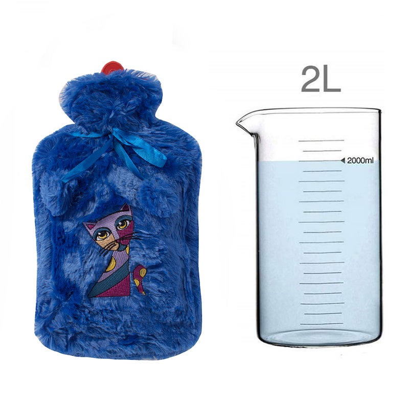 Biggdesign 2L Large Hot Water Bag with Soft Plush Cover, Cold & Hot Compress, Washable Hot Water Bag for Cramps, Neck and Back Pain, Feet and Shoulders, Navy Blue - Image 5