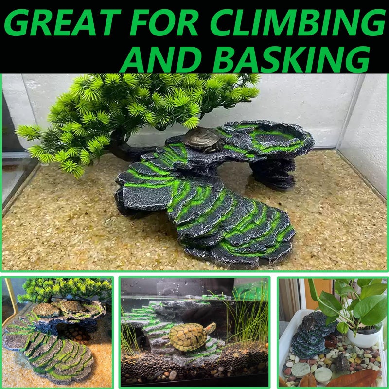 3PCS Turtle Basking Platform Tortoise Resin Dock Tortoise Climbing Ramp Shale with Leaf Tortoise Food Dish Reptile Food Water Bowls Great for Reptiles,Amphibians and Fish - Image 4