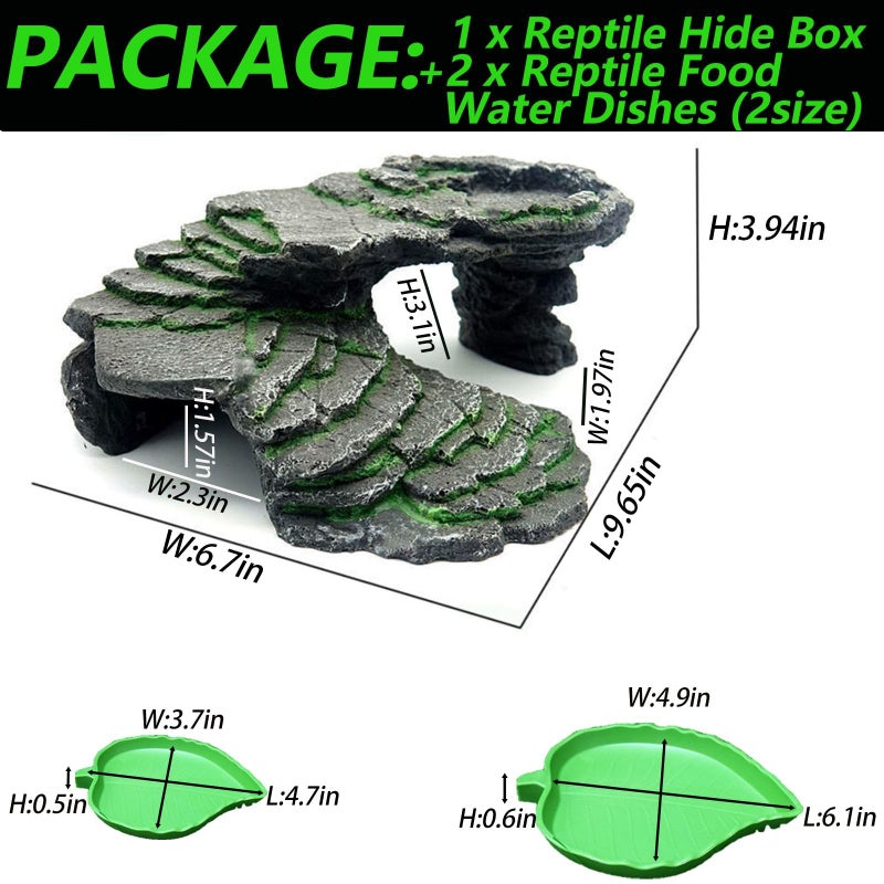3PCS Turtle Basking Platform Tortoise Resin Dock Tortoise Climbing Ramp Shale with Leaf Tortoise Food Dish Reptile Food Water Bowls Great for Reptiles,Amphibians and Fish - Image 5