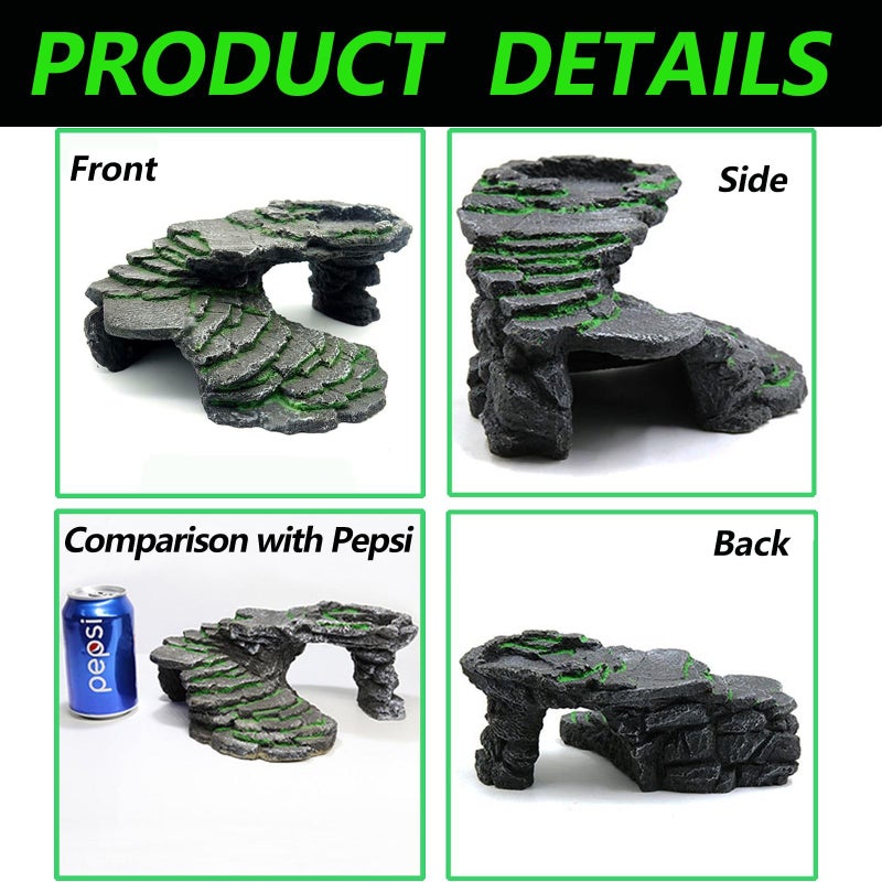 3PCS Turtle Basking Platform Tortoise Resin Dock Tortoise Climbing Ramp Shale with Leaf Tortoise Food Dish Reptile Food Water Bowls Great for Reptiles,Amphibians and Fish - Image 2