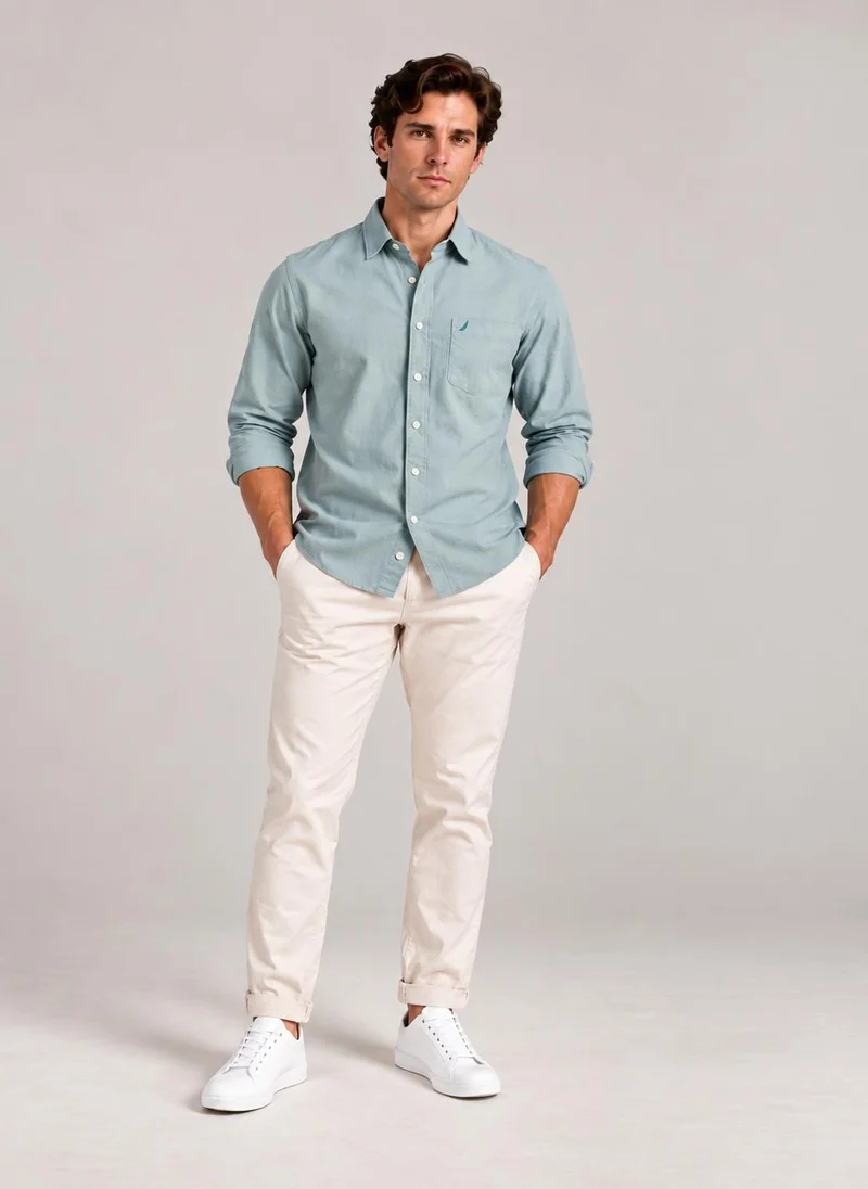 نوتيكا Men's Solid Long Sleeve Oxford Shirt