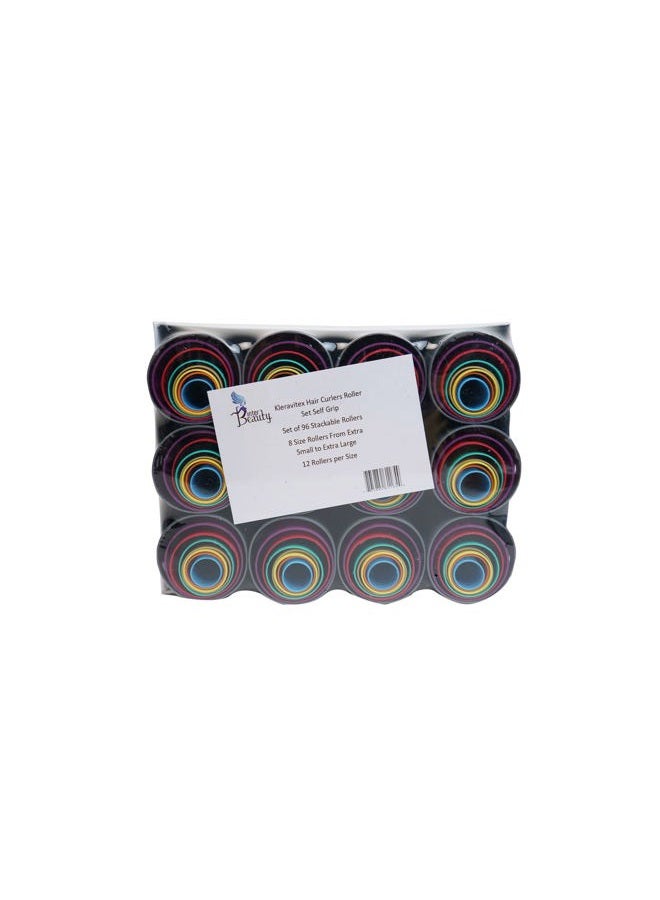 Kleravitex Hair Curlers Roller Set/Self Grip/Set of 96 Stackable Rollers / 8 Size Rollers From Extra Small to Extra Large / 12 Rollers per Size - Image 2