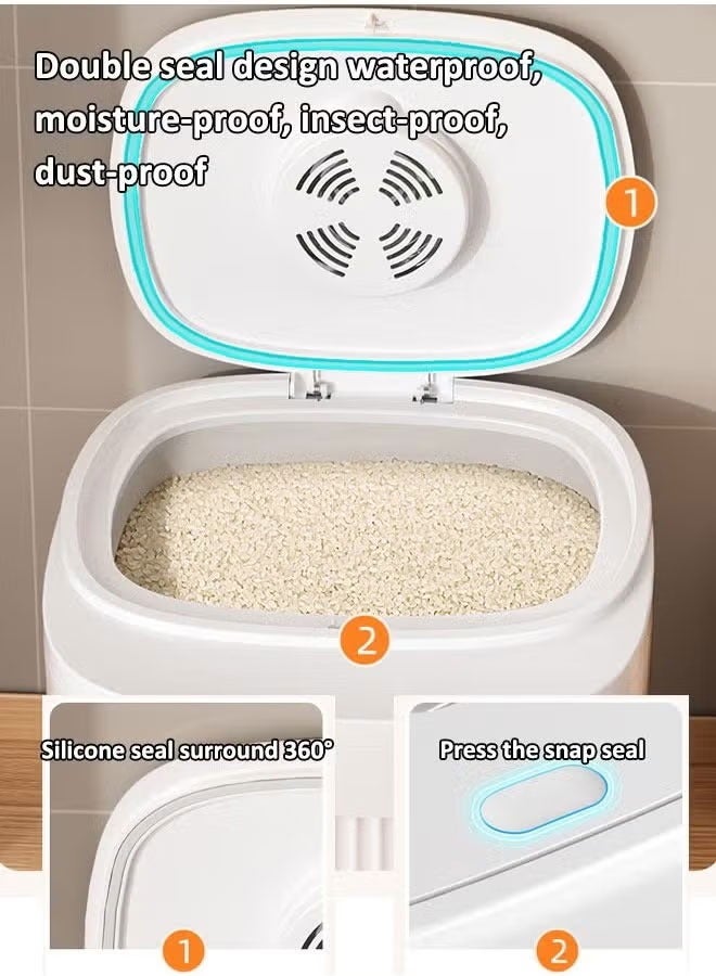 شو وو حاوية تخزين الأرز ， دلو تخزين الحبوب مع كوب قياس مجاني ， حاوية الحبوب متعددة الوظائف المطبخ ， دليل على الرطوبة المختومة مع كوب قياس مناسب للأطعمة والأرز والطعام الأليفة والدقيق لعضرة مخزن المطبخ - Image 3