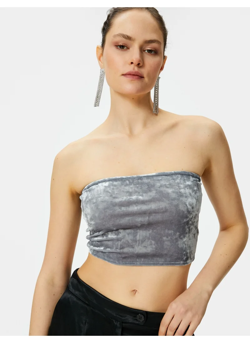 كوتون Strapless Velvet Top Crop