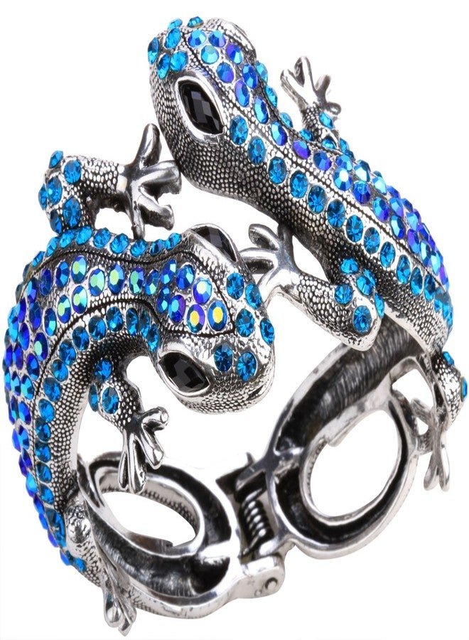 YACQ Women's Twin Gecko Lizard Hinged Bangle Bracelet Fit Wrist Size 6-3/4 To 7-1/2 Inch - Lead & Nickle Free - Halloween Costome Accessories Jewelry for Women - Image 1