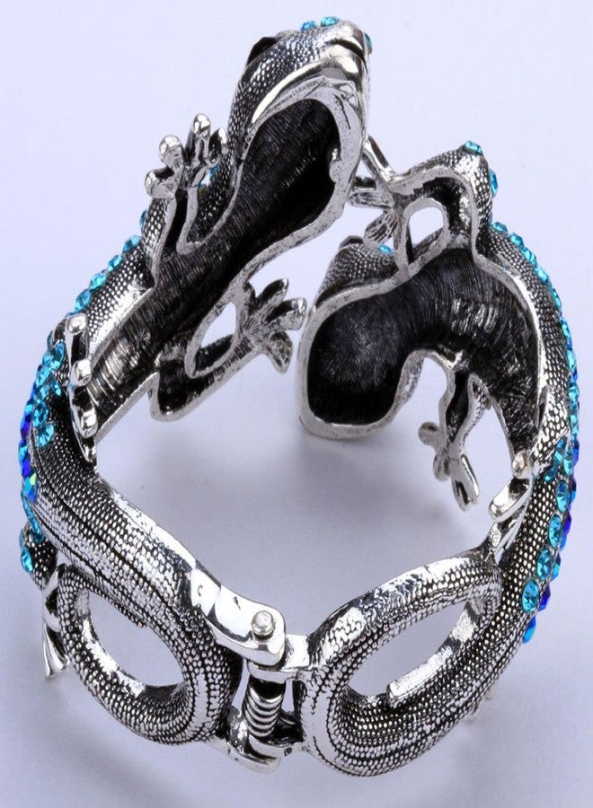 YACQ Women's Twin Gecko Lizard Hinged Bangle Bracelet Fit Wrist Size 6-3/4 To 7-1/2 Inch - Lead & Nickle Free - Halloween Costome Accessories Jewelry for Women - Image 2