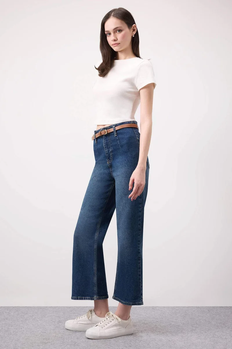 DeFacto Culotte High Waist Ankle Length Washed Jeans