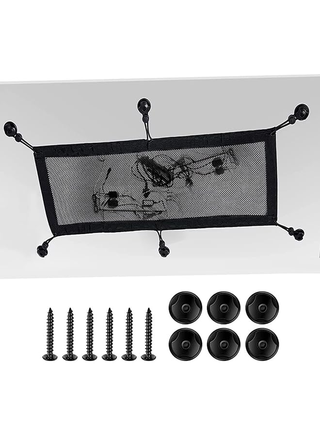 promass Under Desk Cable Management Net, 64 x 25 CM Cable Net Desk for Cable Management, 1 Desk Cord Organizer +6 Hooks +6 Screws, Invisible Storage for Hiding Cables for Home Office - Image 1