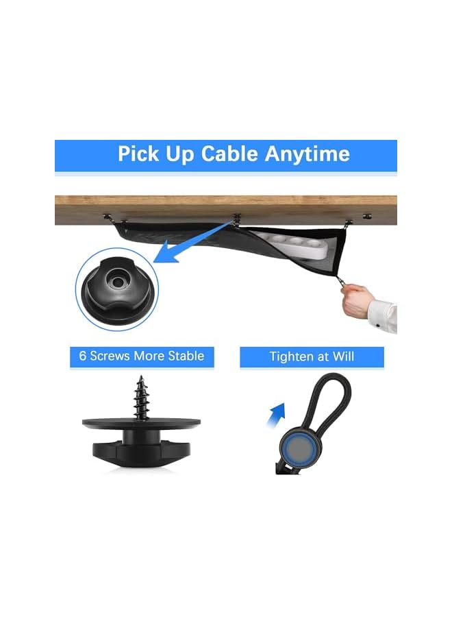 promass Under Desk Cable Management Net, 64 x 25 CM Cable Net Desk for Cable Management, 1 Desk Cord Organizer +6 Hooks +6 Screws, Invisible Storage for Hiding Cables for Home Office - Image 3