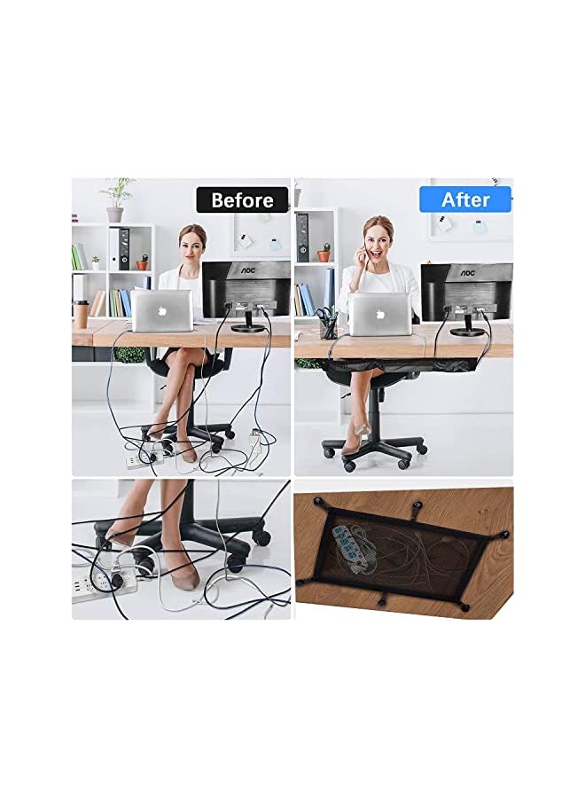 promass Under Desk Cable Management Net, 64 x 25 CM Cable Net Desk for Cable Management, 1 Desk Cord Organizer +6 Hooks +6 Screws, Invisible Storage for Hiding Cables for Home Office - Image 2