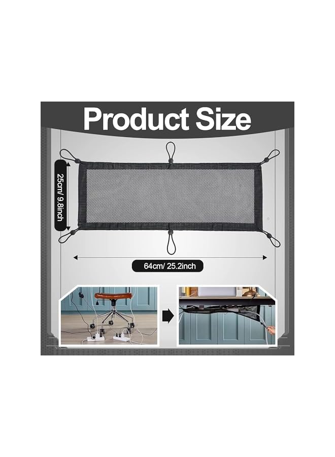 promass Under Desk Cable Management Net, 64 x 25 CM Cable Net Desk for Cable Management, 1 Desk Cord Organizer +6 Hooks +6 Screws, Invisible Storage for Hiding Cables for Home Office - Image 4